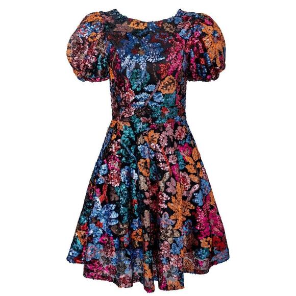 Ivy City Co. NWT Women’s Multicolor Sequin Puff Sleeve Holiday Midi Dress Small - Picture 1 of 6